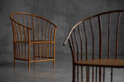 Rustic Wabi Sabi Bamboo Armchairs France 1970s