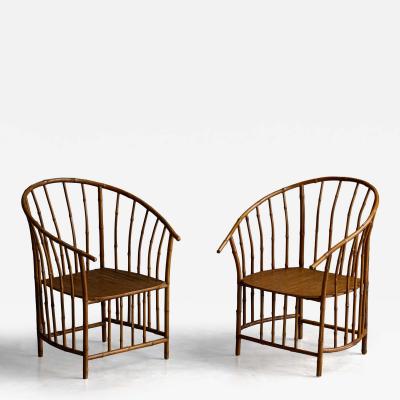 Rustic Wabi Sabi Bamboo Armchairs France 1970s