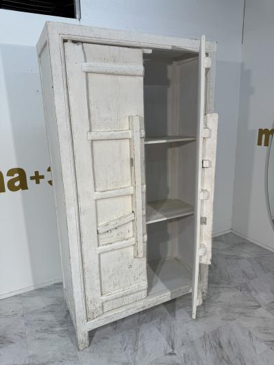 Rustic Whitewashed Wooden Armoire with Geometric Relief Doors