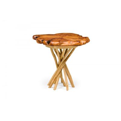 Rustic Wood Round Side Table with Organic Top and Branch Base
