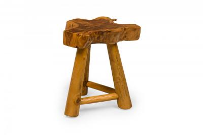 Rustic Wood Side Table with Asterisk Shaped Top and Tripod Base