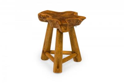 Rustic Wood Side Table with Asterisk Shaped Top and Tripod Base