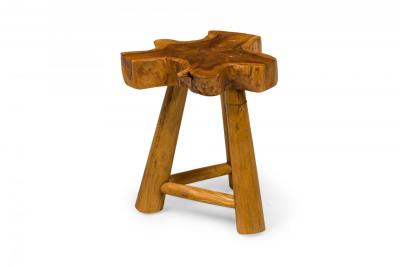 Rustic Wood Side Table with Asterisk Shaped Top and Tripod Base