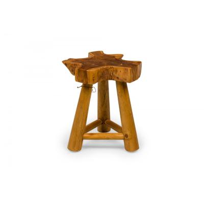 Rustic Wood Side Table with Asterisk Shaped Top and Tripod Base