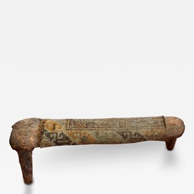 Rustic Wooden Footrest with Antique Rug