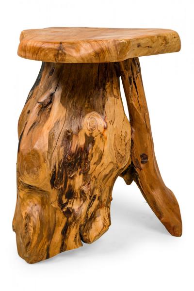 Rustic Wooden Tree Root Side Table with Organic Curved Top