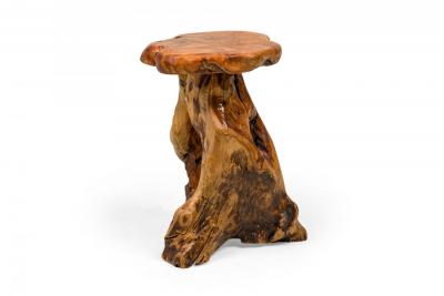 Rustic Wooden Tree Stump Burled Side Table with Organic Scalloped Shaped Top