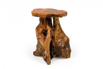 Rustic Wooden Tree Stump Burled Side Table with Organic Scalloped Shaped Top