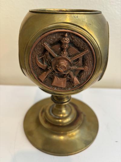 Rustic brass container with 4 copper medalions
