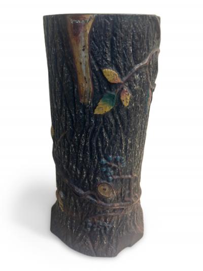 Rustic porcelain faux tree trunk umbrella stand
