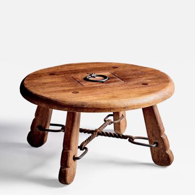 Rustic solid oak table with wrought iron details 