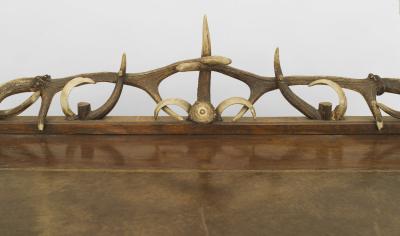Rustic style Continental German Antler and Oak Kneehole Desk