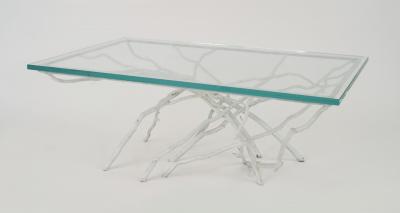 Rustic style white painted iron faux twig design rectangular coffee table