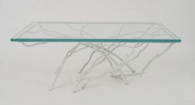 Rustic style white painted iron faux twig design rectangular coffee table