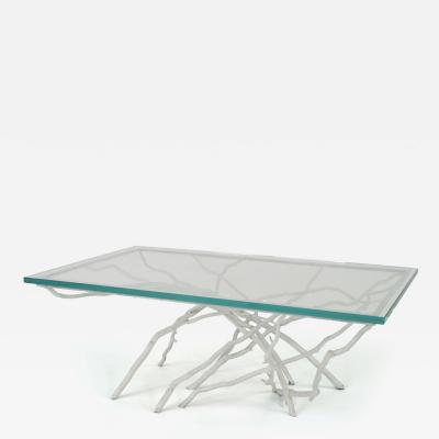 Rustic style white painted iron faux twig design rectangular coffee table