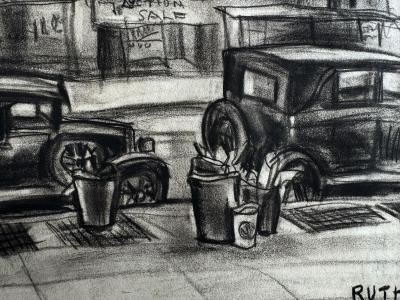 Ruth Light Braun Street Art Literally Gritty Street Scene with Parked Cars Roaring Twenties