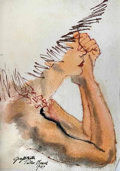 Ruth Sigrid Grafstrom Glamorous Palm Beach Portrait with Sun Hat Mid Century Female Illustrator