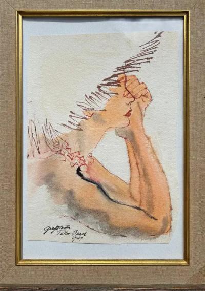 Ruth Sigrid Grafstrom Glamorous Palm Beach Portrait with Sun Hat Mid Century Female Illustrator