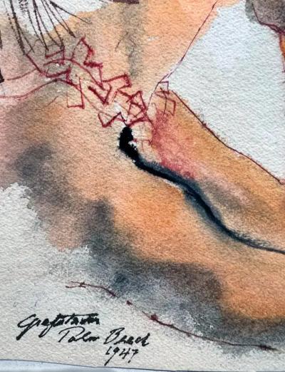 Ruth Sigrid Grafstrom Glamorous Palm Beach Portrait with Sun Hat Mid Century Female Illustrator