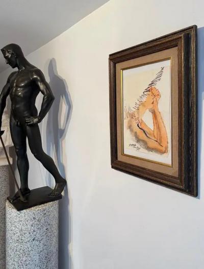 Ruth Sigrid Grafstrom Glamorous Palm Beach Portrait with Sun Hat Mid Century Female Illustrator