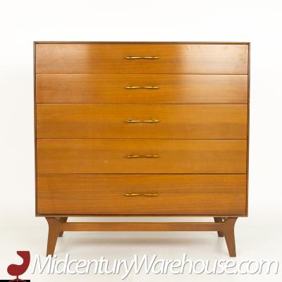 Rway Mid Century 5 Drawer Walnut and Brass Highboy Dresser