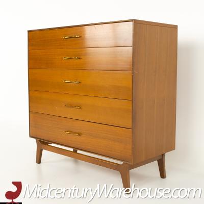 Rway Mid Century 5 Drawer Walnut and Brass Highboy Dresser