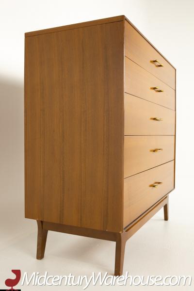 Rway Mid Century 5 Drawer Walnut and Brass Highboy Dresser