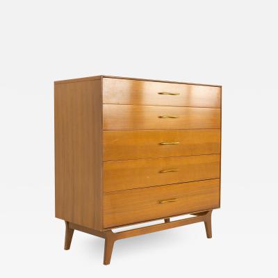 Rway Mid Century 5 Drawer Walnut and Brass Highboy Dresser