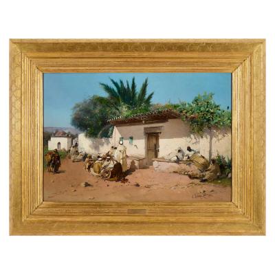 S Fabrizi Antique Italian Orientalist oil painting of a street scene by S Fabrizi