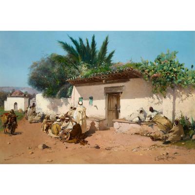 S Fabrizi Antique Italian Orientalist oil painting of a street scene by S Fabrizi