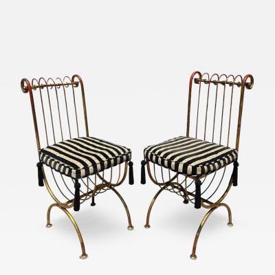 S Salvadori Pair of Hollywood Regency Salvadori Gilded Steel Italian Side Chairs