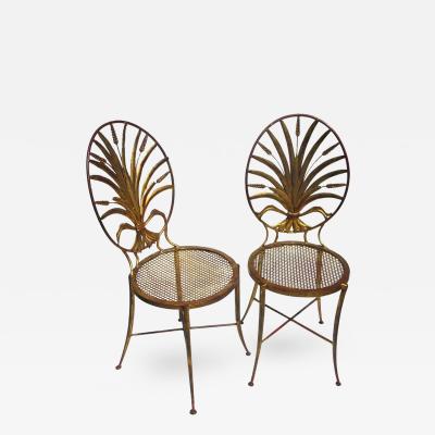 S Salvadori Pair of Italian Gilt Metal Wheat Sheaf Chairs