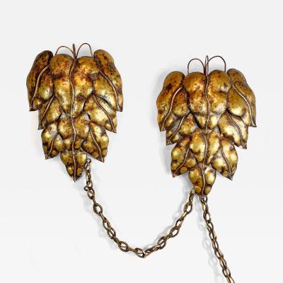 S Salvadori Pair of Italian Leaf and Chain Swag Wall Lights 1950s