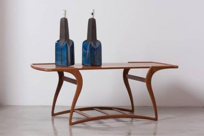 S holm Stent j Pair of Large Blue and Grey Ceramic Table Lamps by Soholm Denmark 1960s