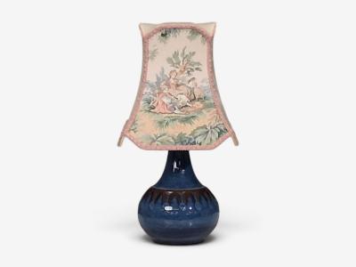 S holm Stent j Small Table Lamp Dark Blue Stoneware Denmark 1960s