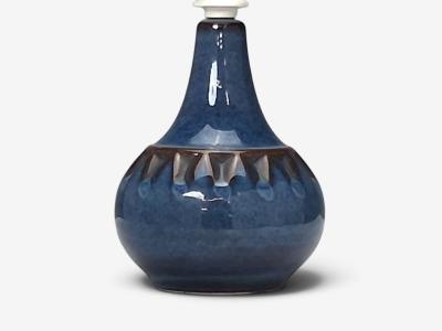 S holm Stent j Small Table Lamp Dark Blue Stoneware Denmark 1960s