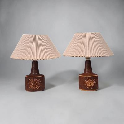 S holm Stent j Sun Table Lamps Brown Glazed Stoneware Denmark 1960s