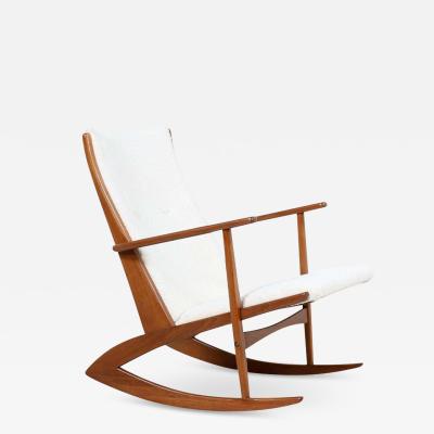 S ren Georg Jensen Georg Jensen Sculpted Teak Boucle Wool Rocking Chair for Kubus M bler