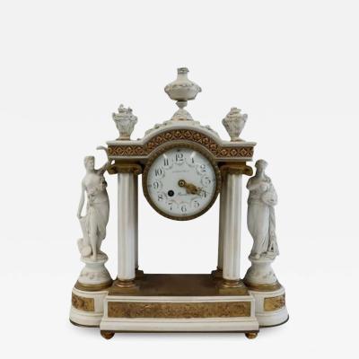 S vres Parian Attr Louis XV French Mantle Clock Parian Bronze 19th Century