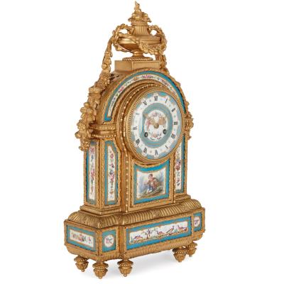 S vres style porcelain and gilt bronze mantel clock