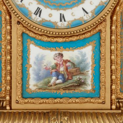 S vres style porcelain and gilt bronze mantel clock
