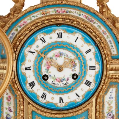 S vres style porcelain and gilt bronze mantel clock