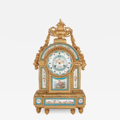 S vres style porcelain and gilt bronze mantel clock