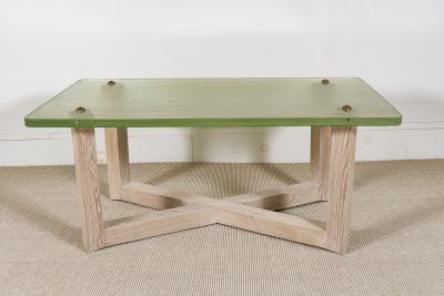SAINT GOBAIN GLASS AND CERUSED OAK LOW TABLE