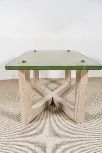 SAINT GOBAIN GLASS AND CERUSED OAK LOW TABLE