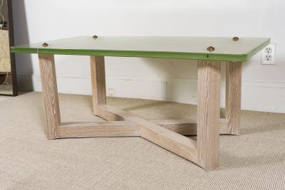 SAINT GOBAIN GLASS AND CERUSED OAK LOW TABLE