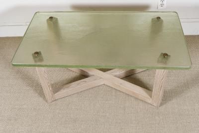 SAINT GOBAIN GLASS AND CERUSED OAK LOW TABLE