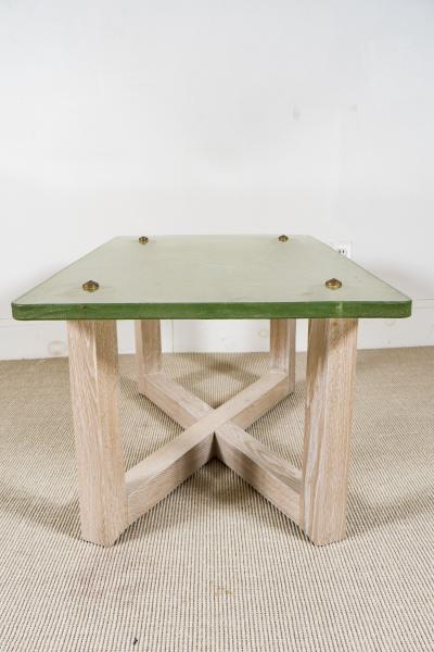 SAINT GOBAIN GLASS AND CERUSED OAK LOW TABLE