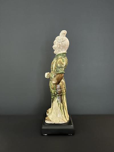 SANCAI GLAZED GUARDIAN FIGURE with breast plates and biscuit head 