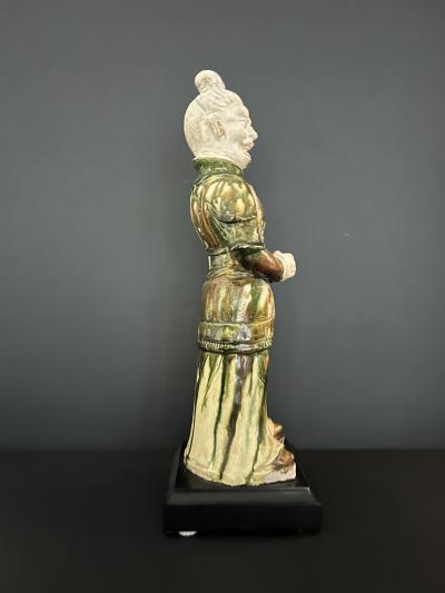 SANCAI GLAZED GUARDIAN FIGURE with breast plates and biscuit head 